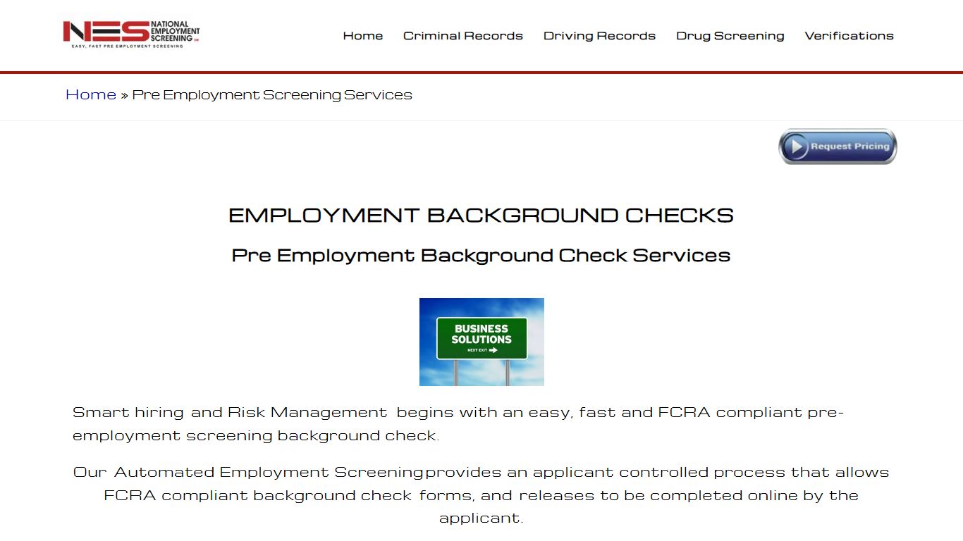 EMPLOYMENT BACKGROUND CHECKS - Pre Employment Screening Services